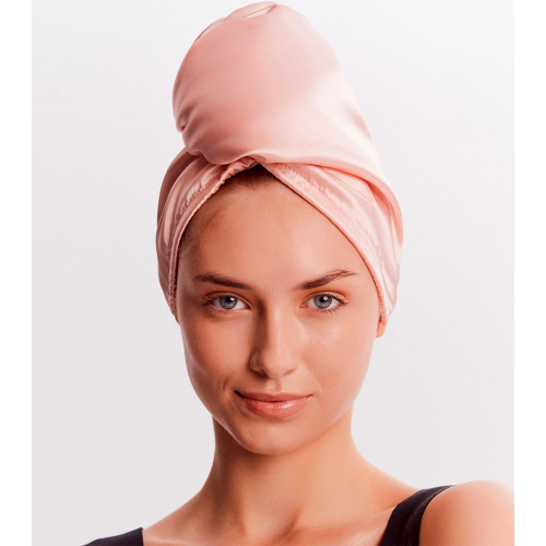 GLOV - Serviette turban en satin et tissu - Rose