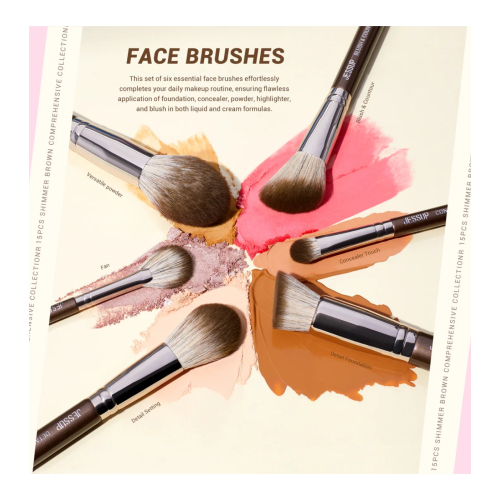 Jessup Beauty - *Makeup Essentials in a Box* - Ensemble de 15 pinceaux - Shimmer Brown