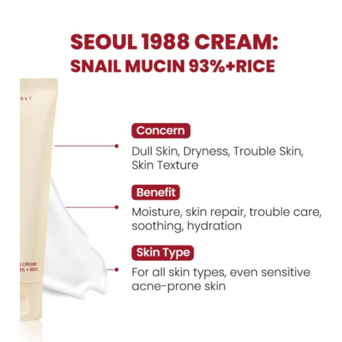 K-Secret - *Seoul 1988* - Crème visage Snail Mucin 93% + Rice