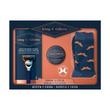 King C. Gillette - Coffret avec rasoir + baume à barbe doux + chaussettes