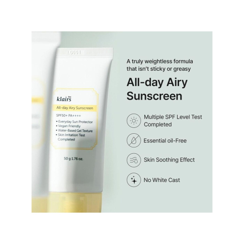 Klairs - Crème solaire pour le visage All-day Airy Sunscreen SPF50+ PA++++