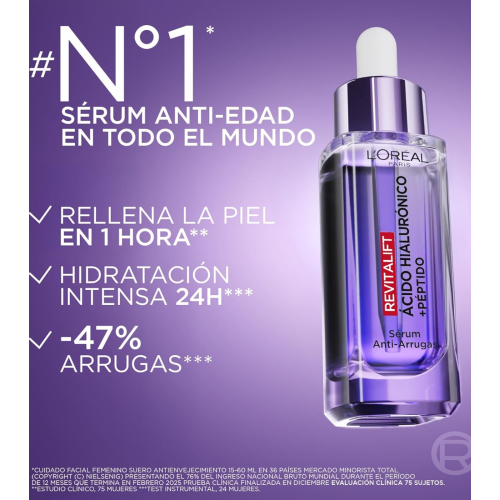 Loreal Paris - Sérum anti-rides à l'acide hyaluronique et aux peptides Revitalift Filler