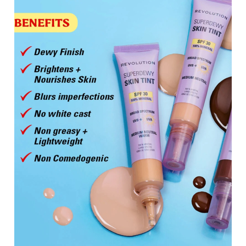 Makeup Revolution - Fond de teint Superdewy Skin Tint SPF30 - Medium Neutral Warm