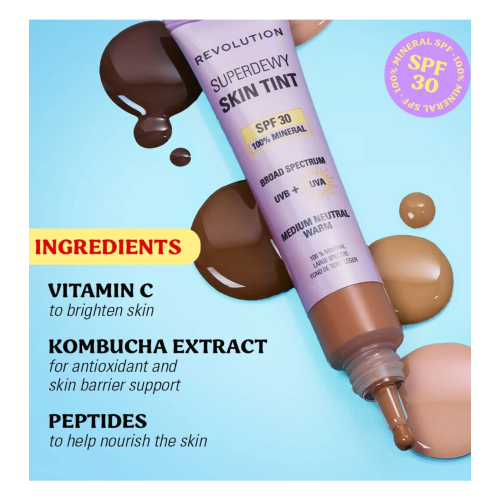 Makeup Revolution - Fond de teint Superdewy Skin Tint SPF30 - Medium Neutral Warm