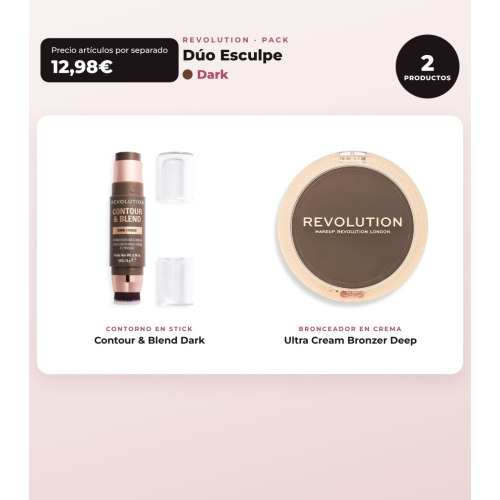 Makeup Revolution - Set de Contour en stick Reloaded Contour & Blend - Dark + Bronceador en crema Ultra Cream Bronzer - Deep