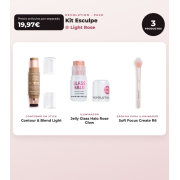Makeup Revolution - Set de Contour en stick Reloaded Contour & Blend - Light + Iluminador Jelly Glass Halo - Rose Glow + Brocha pour illuminador Soft Focus Create - R6