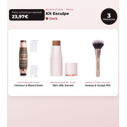 Makeup Revolution - Set de Contorno en stick Reloaded Contour & Blend - Dark + Bronceador en stick Skin Silk - Sunset + Brocha pour poudres Sweep & Sculpt - R12
