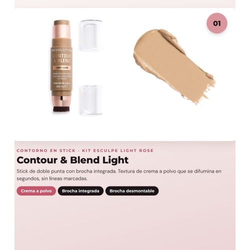 Makeup Revolution - Set de Contour en stick Reloaded Contour & Blend - Light + Iluminador Jelly Glass Halo - Rose Glow + Brocha pour illuminador Soft Focus Create - R6