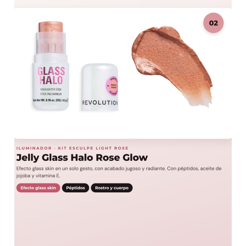 Makeup Revolution - Set de Contour en stick Reloaded Contour & Blend - Light + Iluminador Jelly Glass Halo - Rose Glow + Brocha pour illuminador Soft Focus Create - R6