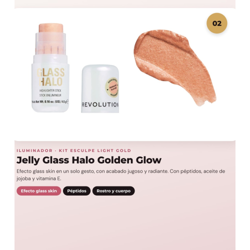 Makeup Revolution - Set de Contour en stick Reloaded Contour & Blend - Light + Iluminador Jelly Glass Halo - Golden Glow + Brocha pour illuminador Soft Focus Create - R6