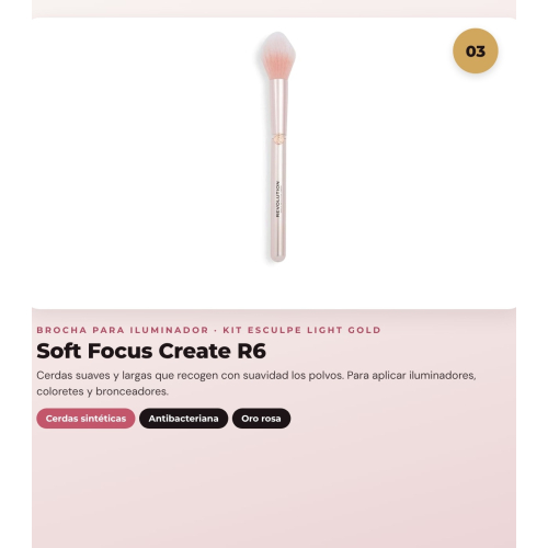 Makeup Revolution - Set de Contour en stick Reloaded Contour & Blend - Light + Iluminador Jelly Glass Halo - Golden Glow + Brocha pour illuminador Soft Focus Create - R6