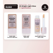 Makeup Revolution - Set de Gotas bronzantes Bright Light - Scorched Light/ Med + Colorete liquide Bright Light - Rosie Pink + Base multiusages Bright Light Face Glow - Gleam Light