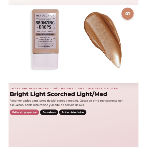 Makeup Revolution - Set de Gotas bronzantes Bright Light - Scorched Light/ Med + Colorete liquide Bright Light - Rosie Pink