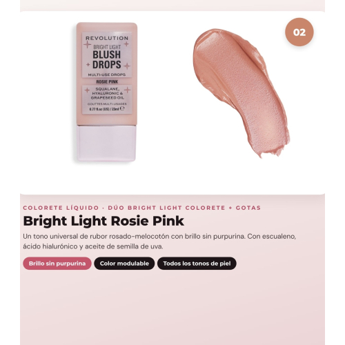 Makeup Revolution - Set de Gotas bronzantes Bright Light - Scorched Light/ Med + Colorete liquide Bright Light - Rosie Pink