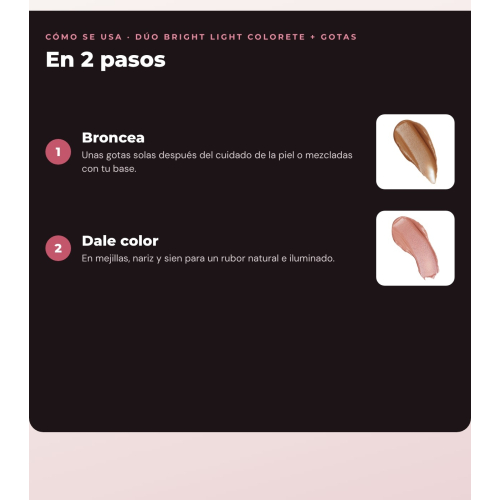 Makeup Revolution - Set de Gotas bronzantes Bright Light - Scorched Light/ Med + Colorete liquide Bright Light - Rosie Pink