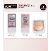 Makeup Revolution - Set de Gotas bronzantes Bright Light - Spice Tan/Deep + Colorete liquide Bright Light - Rosie Pink + Illuminant en poudre Beam Bright - Bronze Baddie