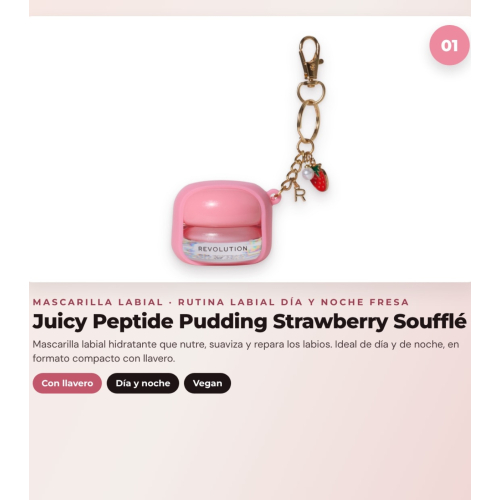 Makeup Revolution - Set de Masque à lèvres Juicy Peptide Pudding - Strawberry Soufflé + Baume à lèvres Juicy Peptide - Strawberry + Huile à lèvres Aqua Drip Cooling