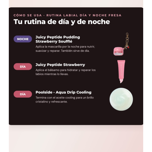 Makeup Revolution - Set de Masque à lèvres Juicy Peptide Pudding - Strawberry Soufflé + Baume à lèvres Juicy Peptide - Strawberry + Huile à lèvres Aqua Drip Cooling