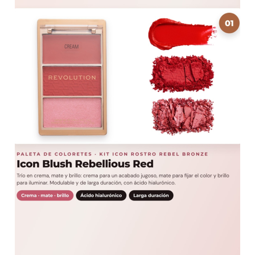 Makeup Revolution - Set de Palette de fards à joues Icon Blush - Rebellious Red + Palette de bronzers Bronze Icon - Divine Fair + Palette d'highlighters Highlight Icon - Molten Bronze