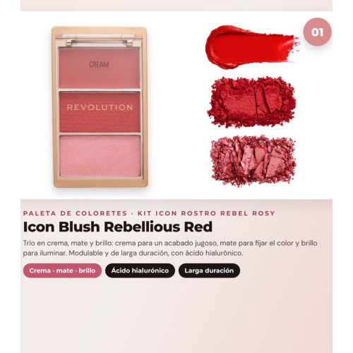 Makeup Revolution - Ensemble de Palette de blushs Icon Blush - Rebellious Red + Palette de bronzers Bronze Icon - Divine Fair + Palette d'highlighters Highlight Icon - Rosy Gold Glow
