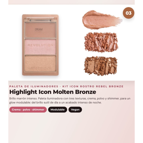 Makeup Revolution - Set de Palette de fards à joues Icon Blush - Rebellious Red + Palette de bronzers Bronze Icon - Divine Fair + Palette d'highlighters Highlight Icon - Molten Bronze