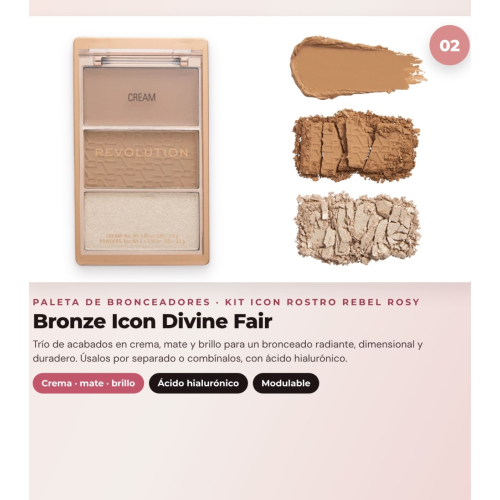 Makeup Revolution - Ensemble de Palette de blushs Icon Blush - Rebellious Red + Palette de bronzers Bronze Icon - Divine Fair + Palette d'highlighters Highlight Icon - Rosy Gold Glow