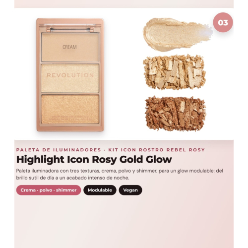 Makeup Revolution - Ensemble de Palette de blushs Icon Blush - Rebellious Red + Palette de bronzers Bronze Icon - Divine Fair + Palette d'highlighters Highlight Icon - Rosy Gold Glow