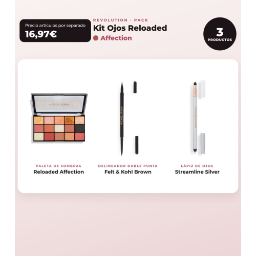 Makeup Revolution - Set de palette de fards à paupières Reloaded - Affection + Eyeliner Felt & Kohl Precision Dual Liner - Brown + Eyeliner Streamline Waterline Eyeliner Pencil - Silver