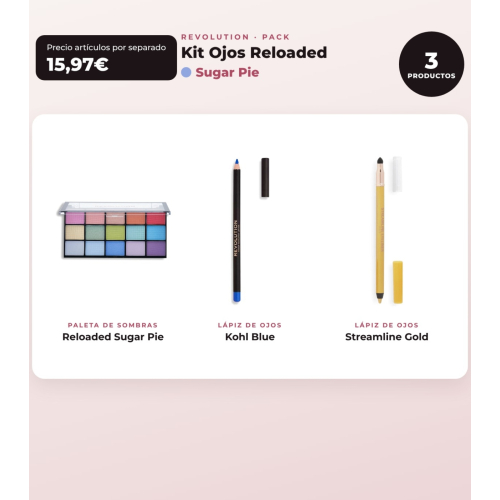 Makeup Revolution - Set de Paleta de sombras Reloaded -  Sugar Pie + Delineador de yeux Kohl - Blue + Delineador de yeux Streamline Waterline Eyeliner Pencil - Gold