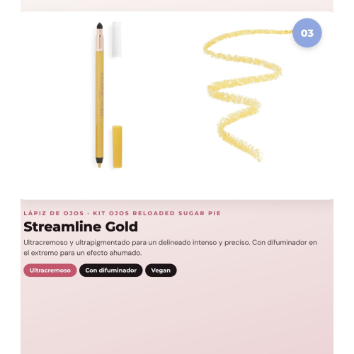 Makeup Revolution - Set de Paleta de sombras Reloaded -  Sugar Pie + Delineador de yeux Kohl - Blue + Delineador de yeux Streamline Waterline Eyeliner Pencil - Gold