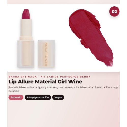 Makeup Revolution - Set de Profilage des lèvres Pout Liner - Deepest Mauve + Rouge à lèvres satiné Lip Allure - Material Girl Wine + Huile à lèvres en stick Jelly - Watermelon Crush Red