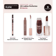 Makeup Revolution - Set de Profilage des lèvres Pout Liner - Espresso Cool Brown + Rouge à lèvres liquide IRL Whipped Lip Crème - Espresso Nude + Brillant à lèvres avec Shimmer Pout Bomb - Chocolate Sparkle