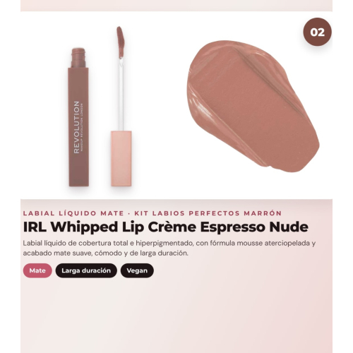 Makeup Revolution - Set de Profilage des lèvres Pout Liner - Espresso Cool Brown + Rouge à lèvres liquide IRL Whipped Lip Crème - Espresso Nude + Brillant à lèvres avec Shimmer Pout Bomb - Chocolate Sparkle