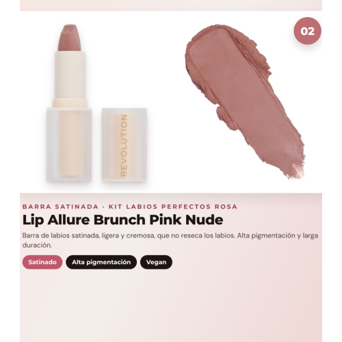 Makeup Revolution - Set de Profilage des lèvres Pout Liner - Kiss Baby Pink + Rouge à lèvres satiné Lip Allure - Brunch Pink Nude + Huile à lèvres Pout Lip Charm - Lychee Clear Pink
