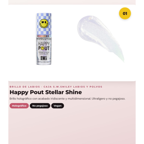 Makeup Revolution - Ensemble *S.W.Smiley* - Brillant à lèvres Stellar Shine + Brillant à lèvres Pink Bliss + Baume pour les lèvres et joues pH + Poudres libres Sunshine