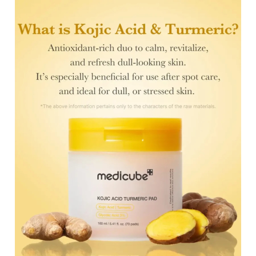 Medicube - *Kojic Acid* - Tampons éclaircissants avec de l'acide kójique et du curcuma - 70pads