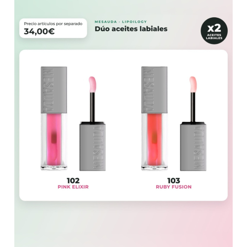 Mesauda - Pack duo huile à lèvres Lipoilogy - 102: Pink Elixir + 103: Ruby Fusion