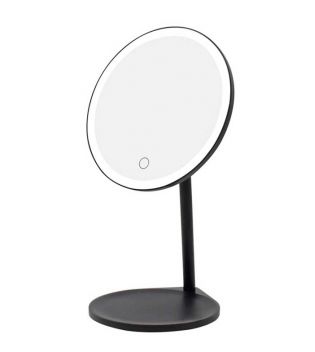 MQBeauty - Miroir de courtoisie noir rechargeable avec éclairage LED à intensité variable
