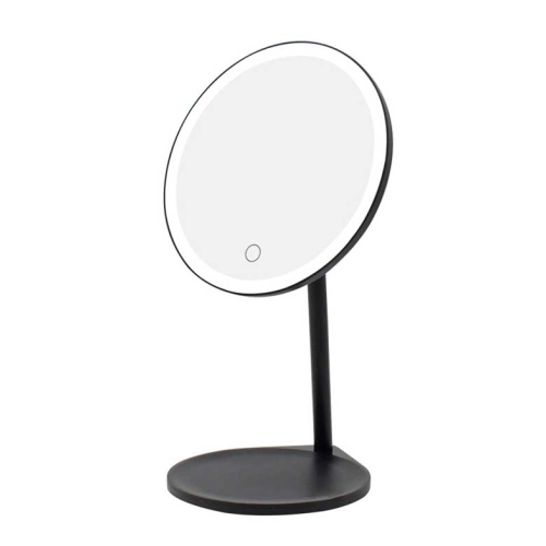 MQBeauty - Miroir de courtoisie noir rechargeable avec éclairage LED à intensité variable