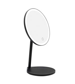 MQBeauty - Miroir de courtoisie noir rechargeable avec éclairage LED à intensité variable
