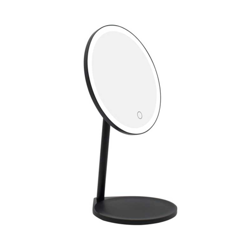 MQBeauty - Miroir de courtoisie noir rechargeable avec éclairage LED à intensité variable