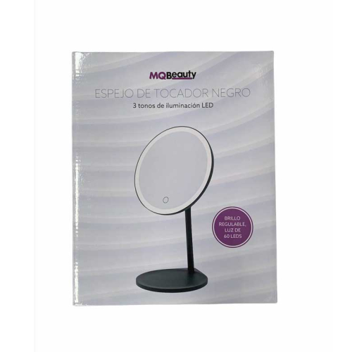 MQBeauty - Miroir de courtoisie noir rechargeable avec éclairage LED à intensité variable