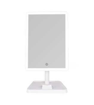MQBeauty - Miroir de courtoisie rechargeable avec éclairage LED à intensité variable - Blanc