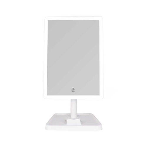 MQBeauty - Miroir de courtoisie rechargeable avec éclairage LED à intensité variable - Blanc