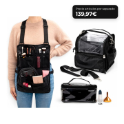 MQBeauty - Pack Maquilleur avec Tablier, Trousse Transparente de 24 Bouteilles et Sac pour Pinceaux pour Maquilleurs Professionnels et Étudiants