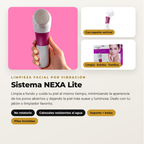 Pack NEXA Lite de MQBeauty – Système de Nettoyage Facial par Vibration + 5 Têtes de Rechange (10 Têtes au Total)