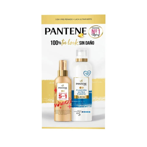 Pantene - Pack 5 en 1 - Pré-coiffage + Laque ultra forte