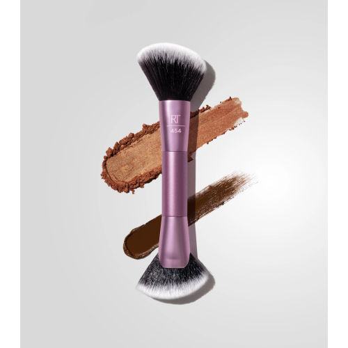 Real Techniques - Pinceau double embout pour contouring, blush et poudre bronzante Angled Fan Finishing