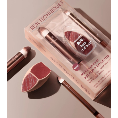 Real Techniques - Ensemble d'éponges de maquillage Makeupsaver + Duo de pinceaux pour le visage