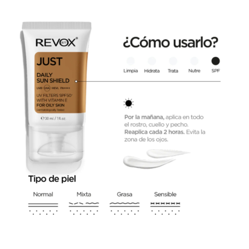 Revox - *Just* - Crème solaire quotidienne SPF50+ à la vitamine E pour peaux grasses
